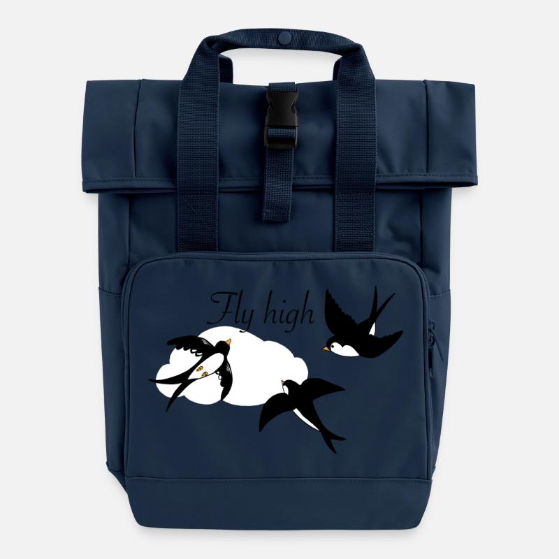 Hirondelles élégantes en vol avec nuage - Sac à dos Roll Top à deux anses - bleu marine