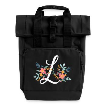 L Typography Floral - Roll Top Backpack with Two Handles - black - Front
