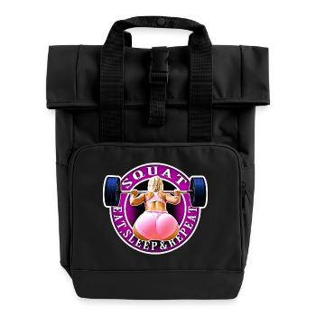 Kniebeugen, essen, schlafen & wiederholen. - Rolltop Rucksack mit zwei Griffen - Schwarz - Vorne