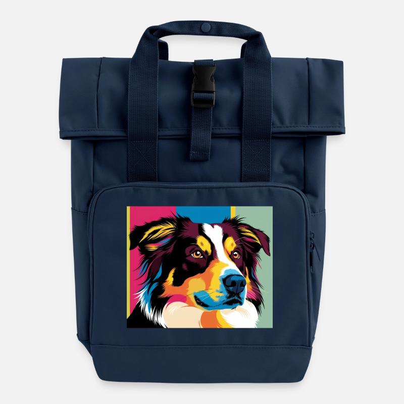 Buntes Pop-Dog-Porträt - Rolltop Rucksack mit zwei Griffen - Navy