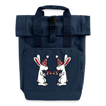 2 lapins anniversaire équipe cadeau crapaud chapeau de fête - Sac à dos Roll Top à deux anses - bleu marine - Devant