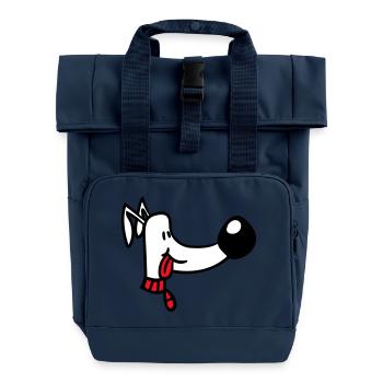 Dog Face Funny Cute Tongue Sticking Out Head - Roll Top Backpack with Two Handles - navy - Front