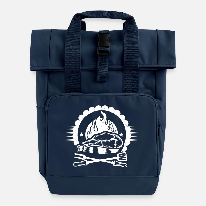 BBQ BBQ MEAT SUMMER GRILL GIFT BEER - Roll Top Backpack with Two Handles - navy