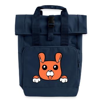 Hund Hinter Mauer Zaun Schild Guckt Glücklich Süß - Rolltop Rucksack mit zwei Griffen - Navy - Vorne