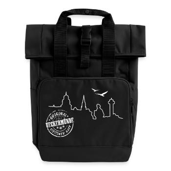 Ueckermünde Sillhouette und Stempel - Rolltop Rucksack mit zwei Griffen - Schwarz - Vorne