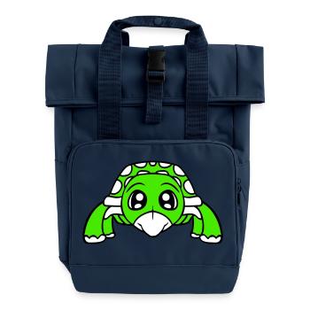 Schildkröte süß niedlich Kulleraugen kleines Kind - Rolltop Rucksack mit zwei Griffen - Navy - Vorne
