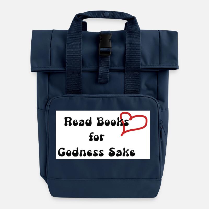 Bücher lesen Aufkleber - Rolltop Rucksack mit zwei Griffen - Navy