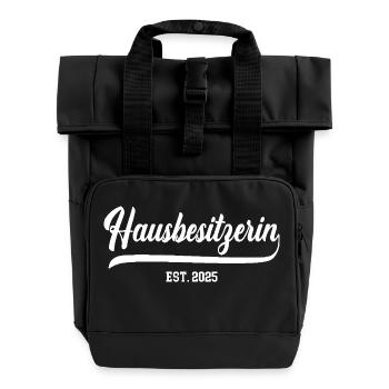 Hausbesitzerin seit 2025 Eigentümerin Bauherrin - Rolltop Rucksack mit zwei Griffen - Schwarz - Vorne