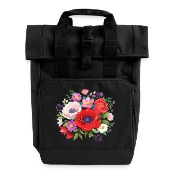Blumenstrauß,Pfingstrosen,Mohnblumen,vintage,Blume - Rolltop Rucksack mit zwei Griffen - Schwarz - Vorne