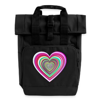 buntes Herz mit 3D-Effekt - Rolltop Rucksack mit zwei Griffen - Schwarz - Vorne