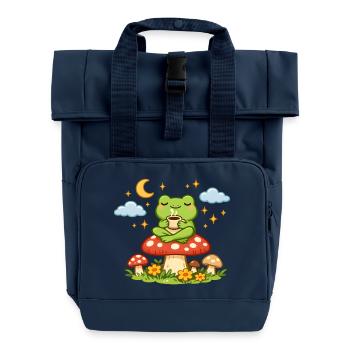 Süßer Kaffee-Frosch auf Pilz– Cozy Night Vibes - Rolltop Rucksack mit zwei Griffen - Navy - Vorne