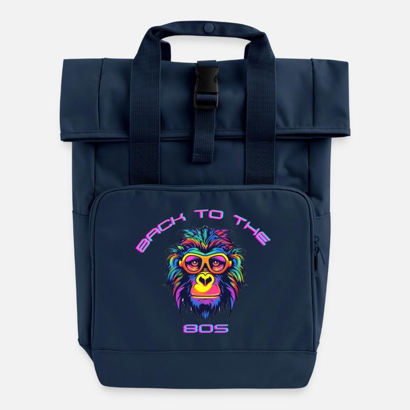 Psychedelic gorilla with sunglasses - Roll Top Backpack with Two Handles - navy