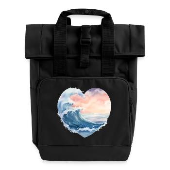 Wave Sea Heart Shape - Roll Top Backpack with Two Handles - black - Front