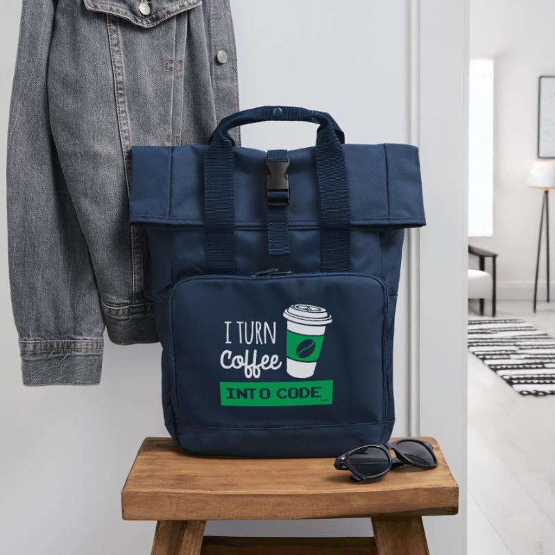 I turn coffee into code developer Sac à dos Roll Top à deux anses