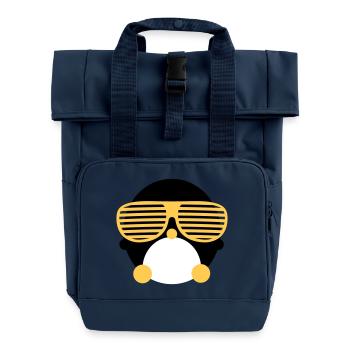 penguin with glasses - Roll Top Backpack with Two Handles - navy - Front