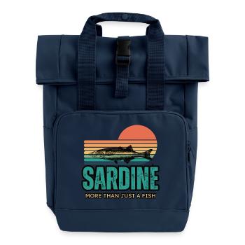 retro sardine - sardines funny - Roll Top Backpack with Two Handles - navy - Front