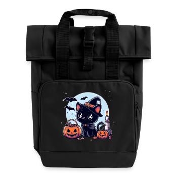 Kitty halloween - Roll Top Backpack with Two Handles - black - Front
