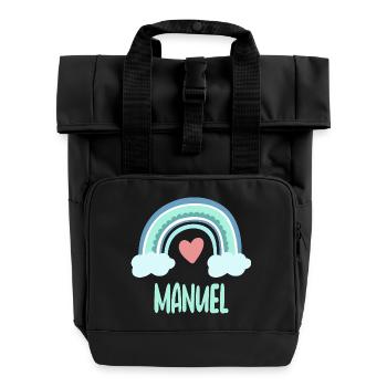 Manuel Name Rainbow Baby - Roll Top Backpack with Two Handles - black - Front