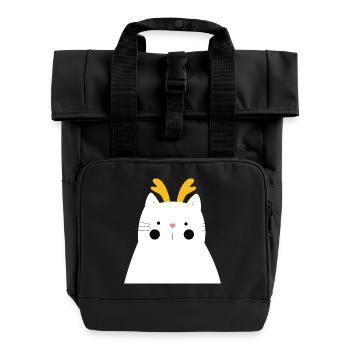 Chat blanc aux bois dorés - Sac à dos Roll Top à deux anses - noir - Devant