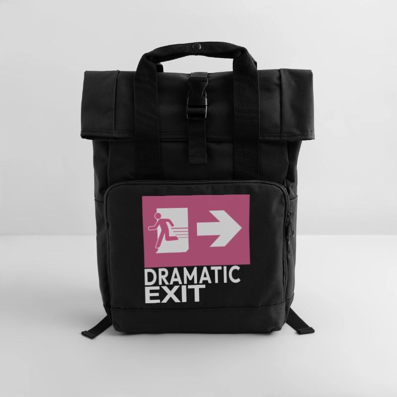 Dramatic Exit Funny Statement Minimal Graphic Roll Top Backpack with Two Handles