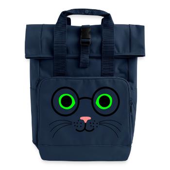 chat lunettes - Sac à dos Roll Top à deux anses - bleu marine - Devant
