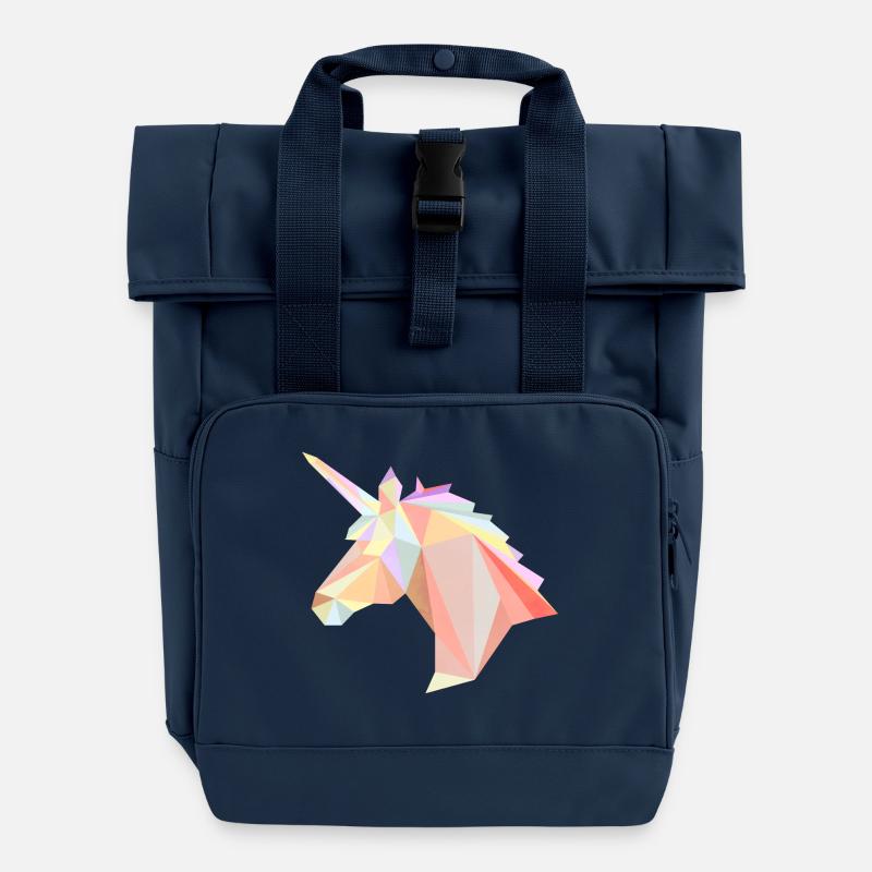 Low Poly Unicorn - Roll Top Backpack with Two Handles - navy