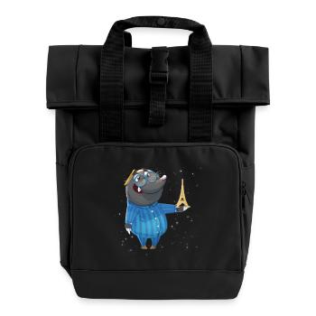 Maulwurf "Nils" – lustiges Waldtier für Kinder - Rolltop Rucksack mit zwei Griffen - Schwarz - Vorne