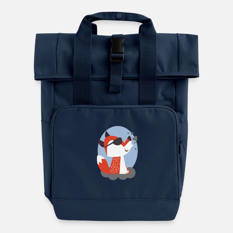 T-shirt cool fox with cigarette - Roll Top Backpack with Two Handles - navy