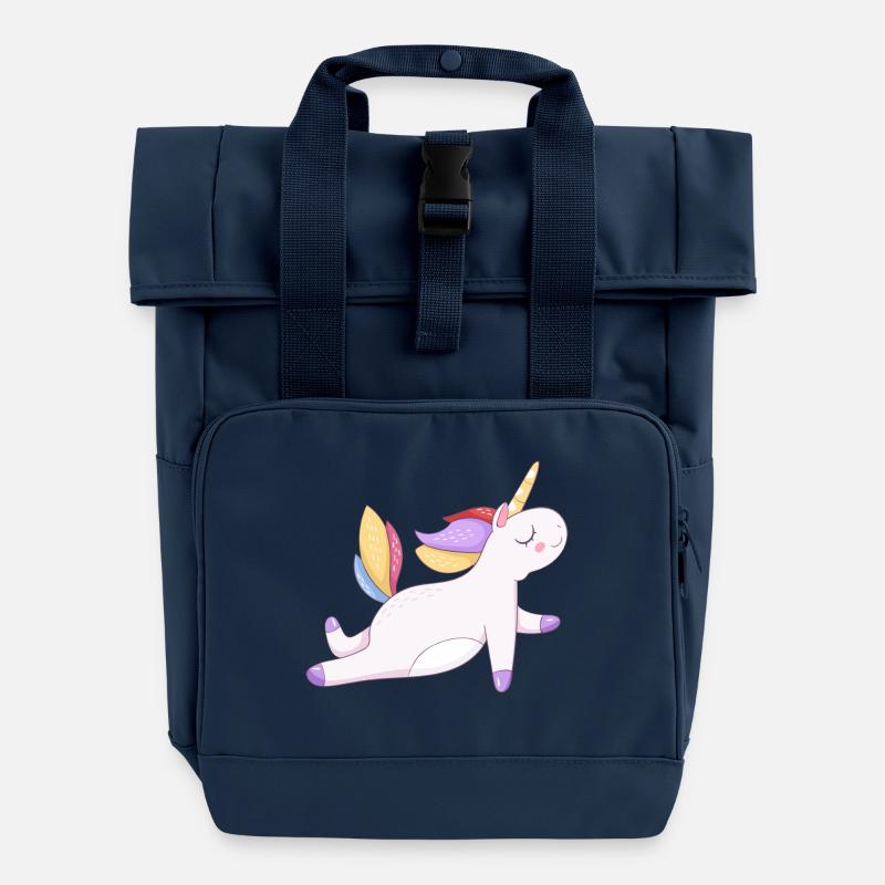 Colorful unicorn seated, pastel pattern - Roll Top Backpack with Two Handles - navy