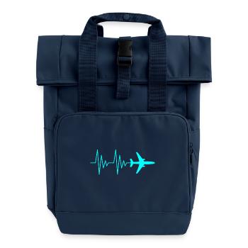Flugzeug Pilot Herzschlag Wasserblau - Rolltop Rucksack mit zwei Griffen - Navy - Vorne