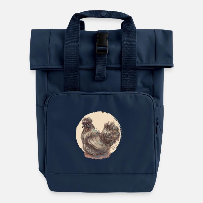 Brown silk hen - Roll Top Backpack with Two Handles - navy