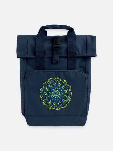 Leuchtendes Mandala Neon Design - Rolltop Rucksack mit zwei Griffen - Navy