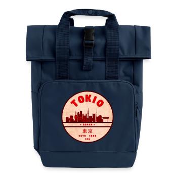 Tokio Skyline Vintage Abzeichen - Rolltop Rucksack mit zwei Griffen - Navy - Vorne