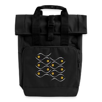 Tessellation von Fischen in der weißen Bürstenlinie - Rolltop Rucksack mit zwei Griffen - Schwarz - Vorne