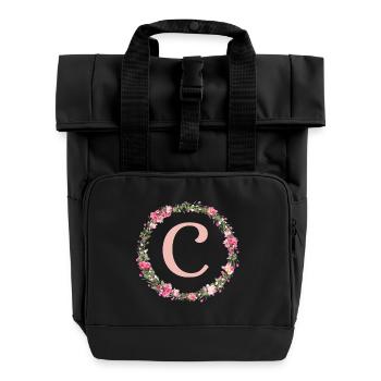C Monogram, Couronne de fleurs, Personnalisable - Sac à dos Roll Top à deux anses - noir - Devant