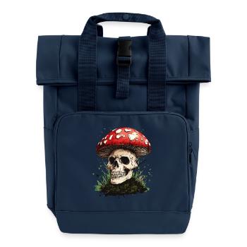 Toadstool Skull - Roll Top Backpack with Two Handles - navy - Front