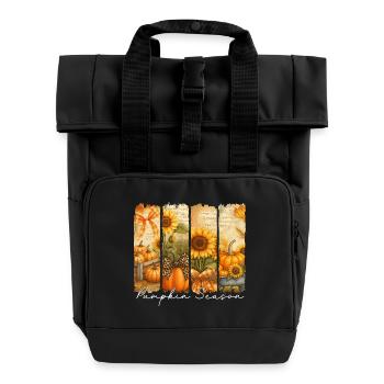 Kürbis-Saison Sonnenblumenfeld - Rolltop Rucksack mit zwei Griffen - Schwarz - Vorne