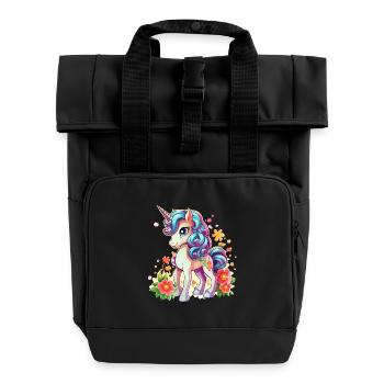 Blütenzauber Einhorn im Frühling - Rolltop Rucksack mit zwei Griffen - Schwarz - Vorne