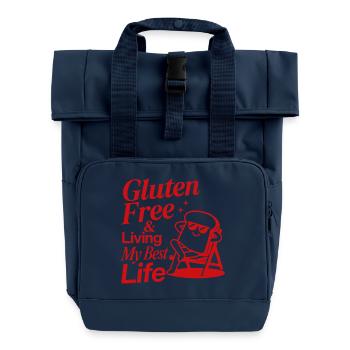 Gluten Free Living My Best Life - Roll Top Backpack with Two Handles - navy - Front