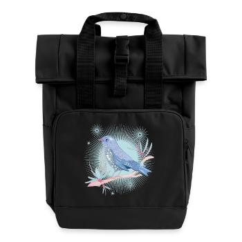 bläulicher Vogel mit Misteln im Winter Stimmung - Rolltop Rucksack mit zwei Griffen - Schwarz - Vorne