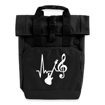 E- Bass - Herzschlag - Ich liebe Bass spielen - Rolltop Rucksack mit zwei Griffen - Schwarz - Vorne