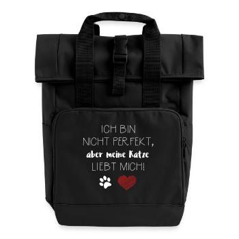 Katze Katzen Kater Geschenk Liebe Siam Maine Coon - Rolltop Rucksack mit zwei Griffen - Schwarz - Vorne