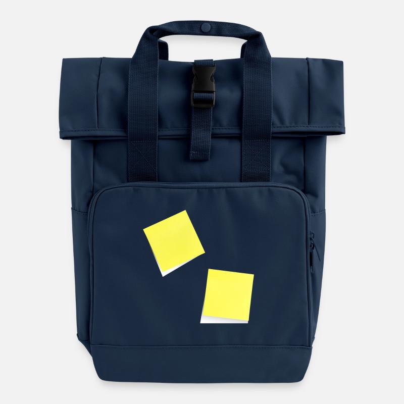 yellow notepad , sticky note , sticky note - Roll Top Backpack with Two Handles - navy