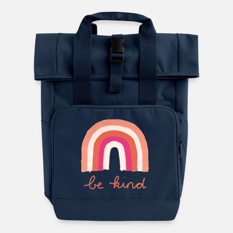 Be Kind Regenbogen - Rolltop Rucksack mit zwei Griffen - Navy