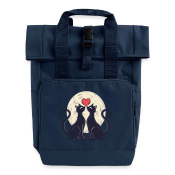 Two cats with heart 2 - Roll Top Backpack with Two Handles - navy - Front