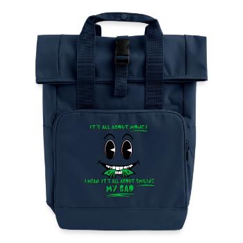 Creepy Funny All About Money Smiling Face Joke - Roll Top Backpack with Two Handles - navy - Front