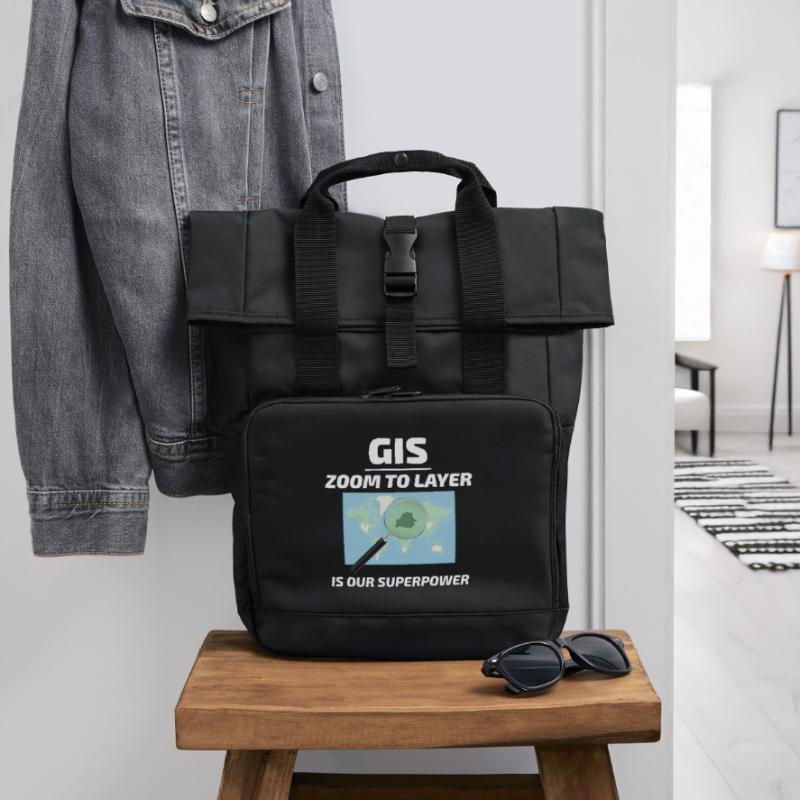 GIS Zoom to Layer Mapping Geospatial Tech Roll Top Backpack with Two Handles