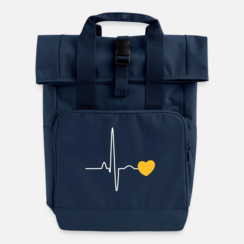 2c heartbeat with heart - Roll Top Backpack with Two Handles - navy
