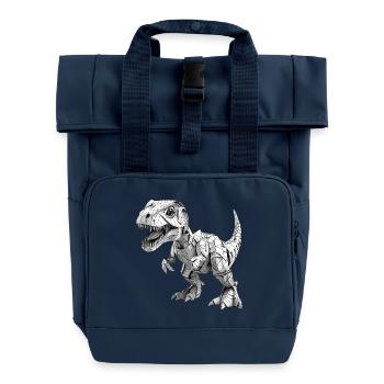 T-Rex Dino Papier Design - Rolltop Rucksack mit zwei Griffen - Navy - Vorne