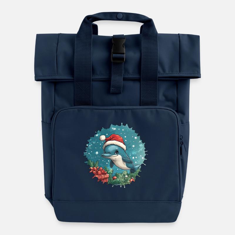 Delfin Weihnachten - Rolltop Rucksack mit zwei Griffen - Navy